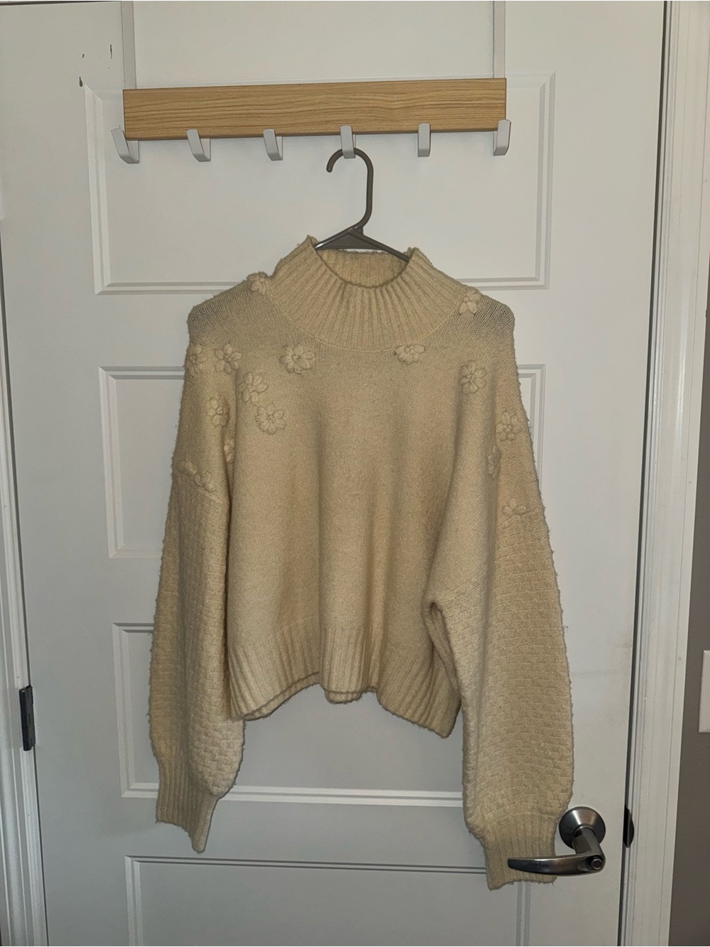 Jessica Simpson Ivory Floral Knit Shawl Collar Cardigan